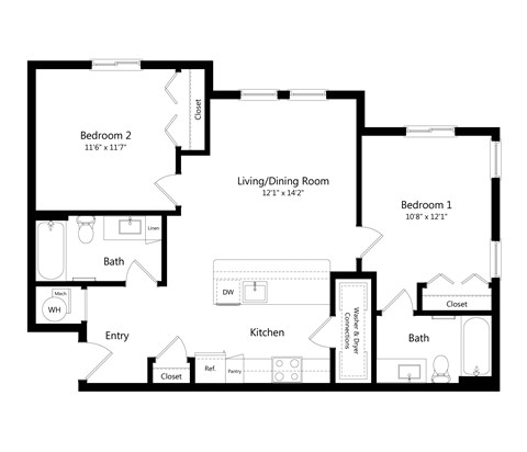 Two Bedroom Floor Plan at Carson Crossing Apartments in Austin